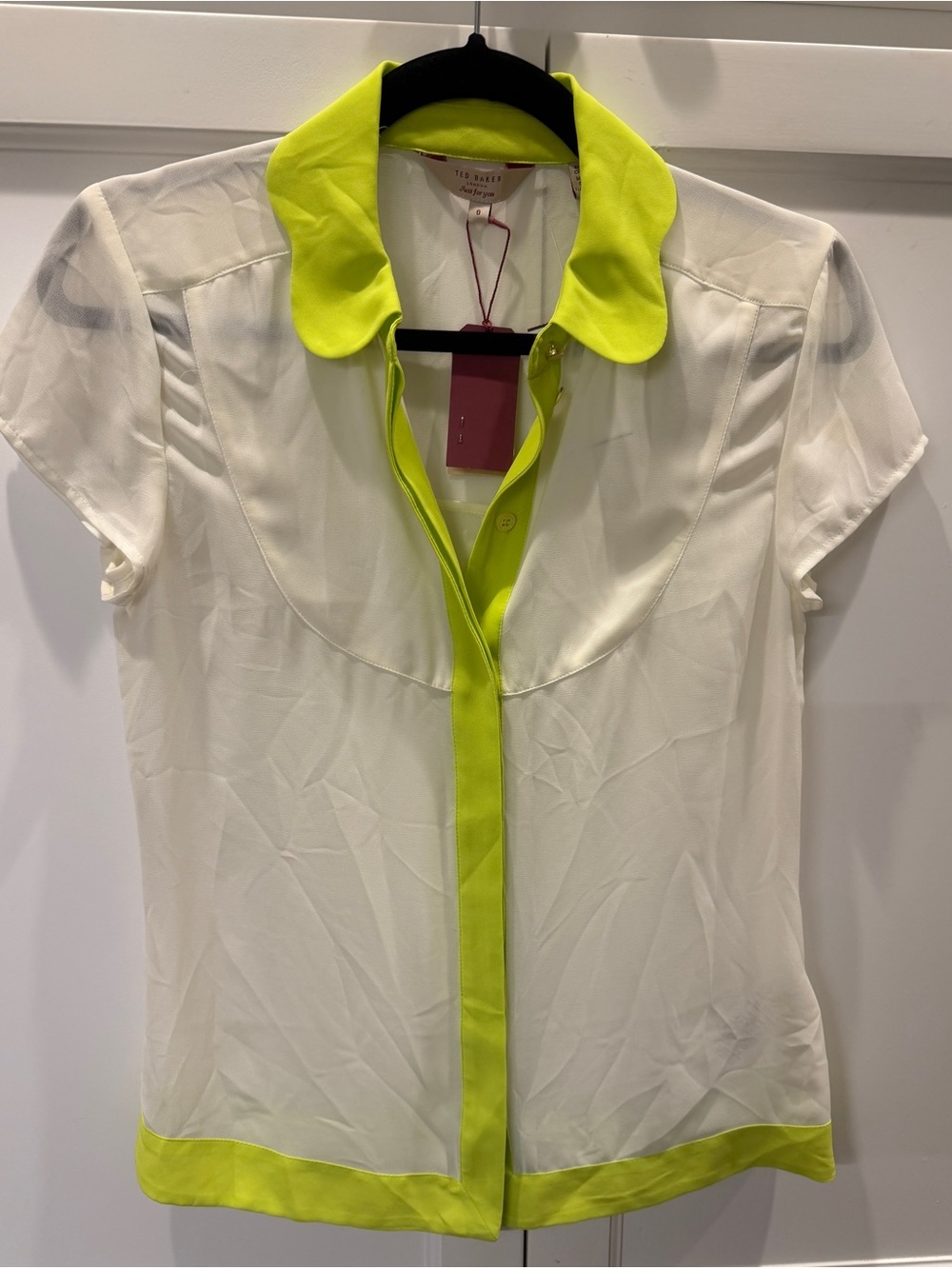 Ted Baker of London White and Lime Green Blouse Size 0